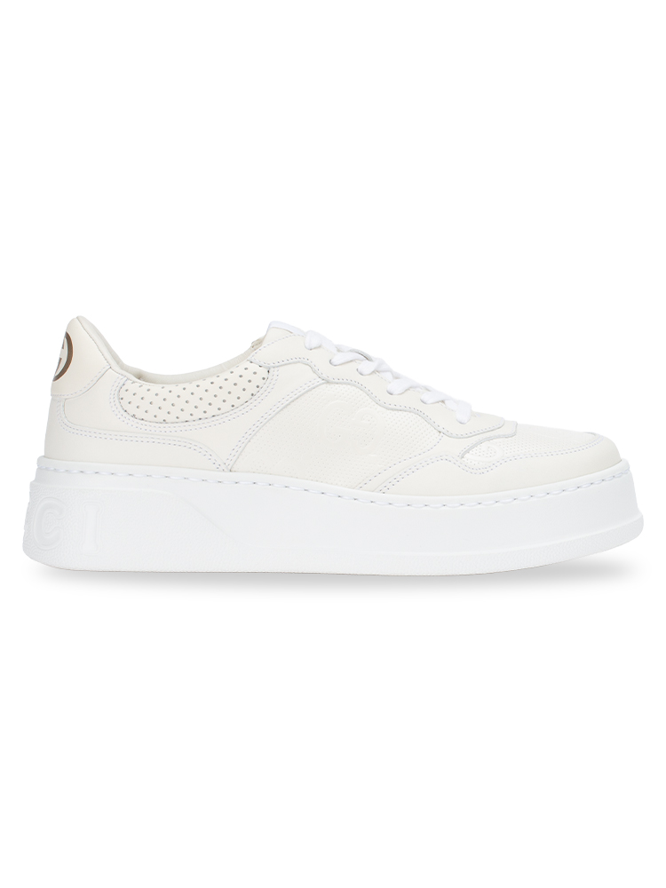 Calfskin GG Embossed Chunky Sneakers White Sz 38