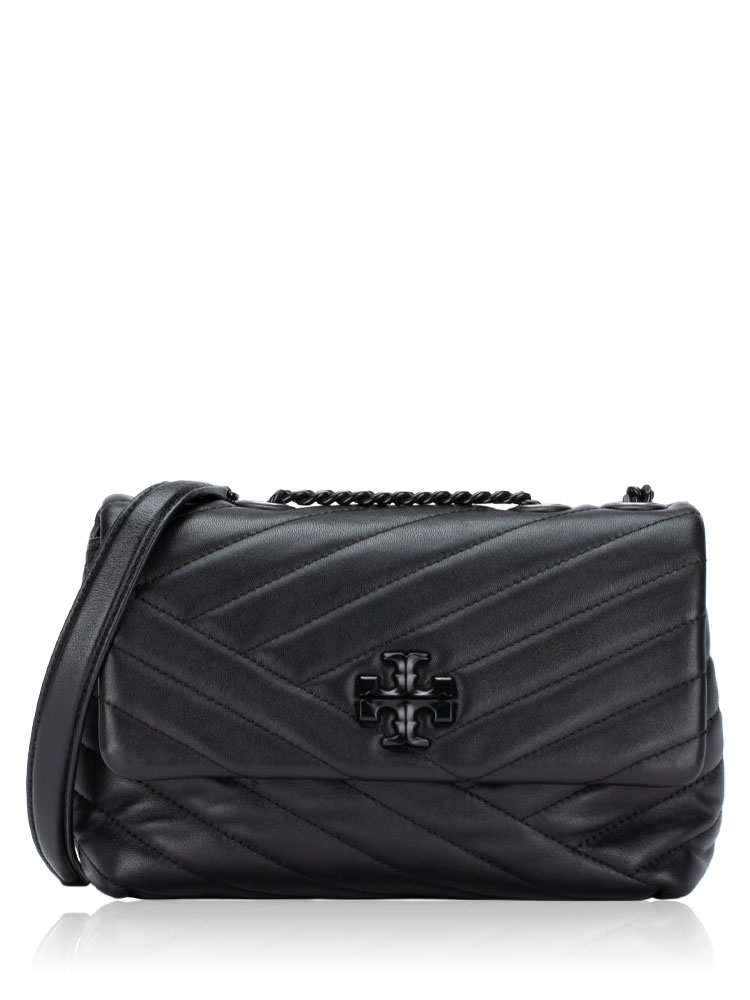 Kira Chevron Powder Coated Convertible Shoulder Bag Black