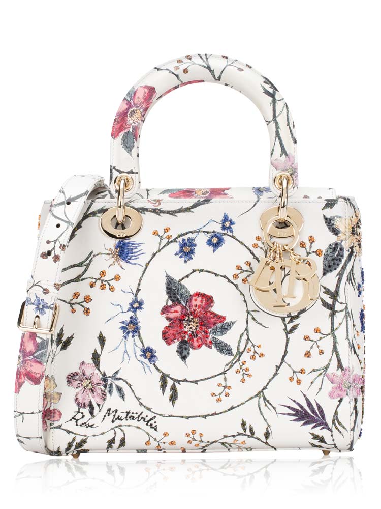 Rosa Mutabilis Embroidered Medium Lady Dior White Multicolor