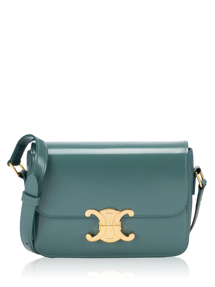 Shiny Calfskin Triomphe Teen Shoulder Bag Green Smoke