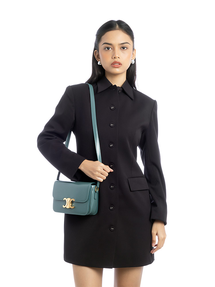 Shiny Calfskin Triomphe Teen Shoulder Bag Green Smoke