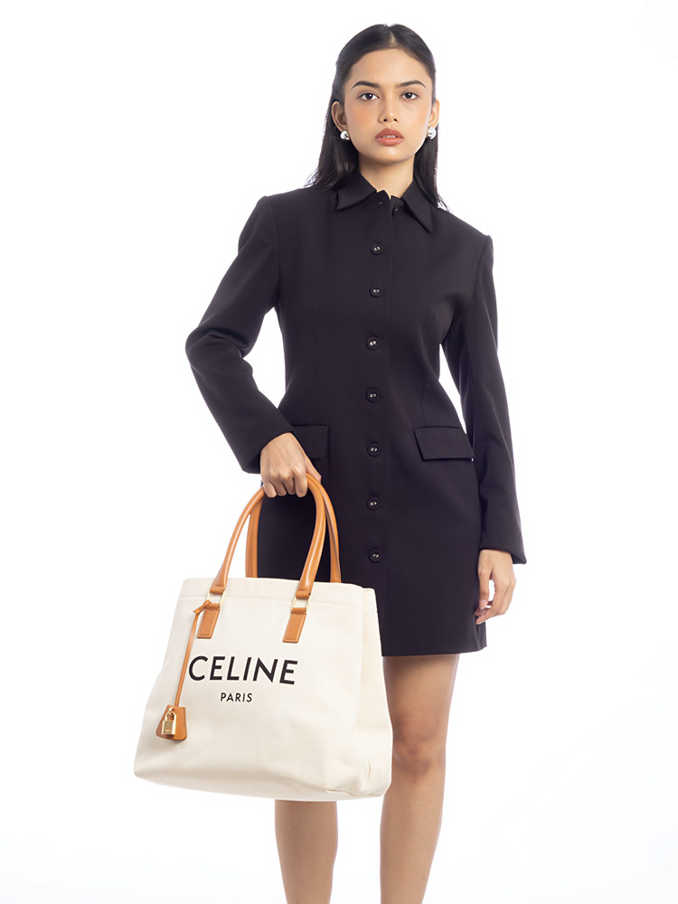 Canvas Calfskin Horizontal Cabas Natural Tan