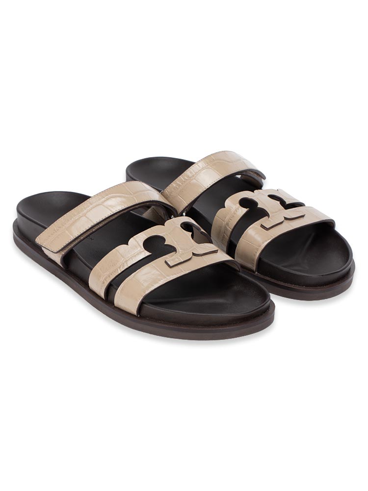 Ines Croc Embossed Slide Sandals Stormy Gray Sz 8