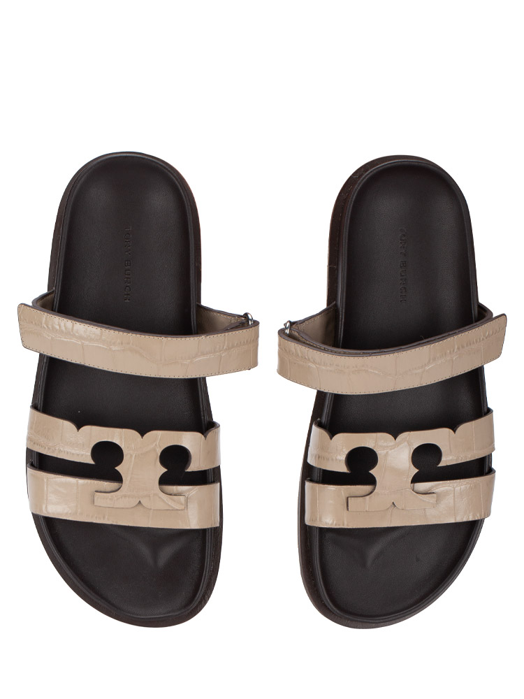 Ines Croc Embossed Slide Sandals Stormy Gray Sz 8