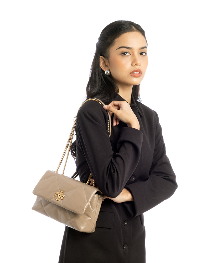 Kira Diamond Quilt Small Flap Bag Taupe Oak