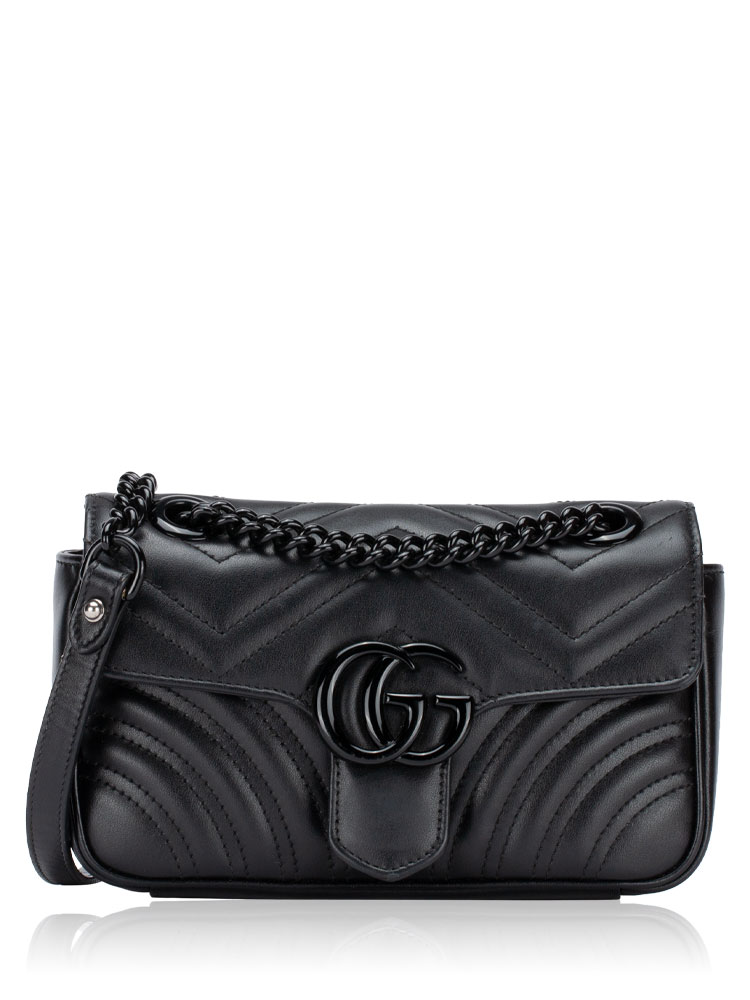 Calfskin GG Marmont Matelasse Mini Shoulder Bag Black