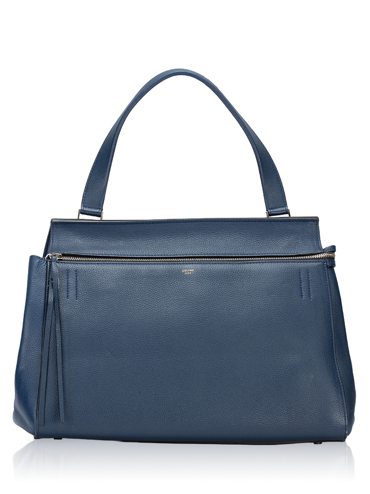 Grained Calfskin Edge Large Shoulder Bag Blue