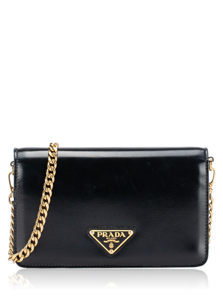 1BD350 Pattina Metal Logo Chain Shoulder Bag Nero