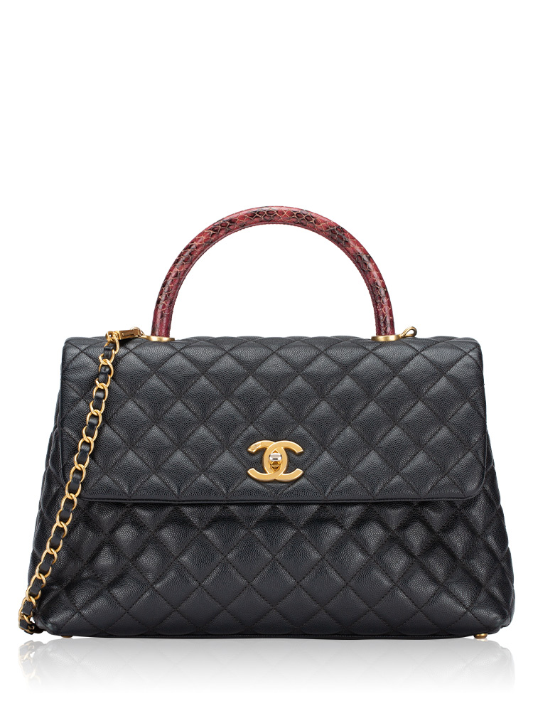 Caviar Elaphe Handle Coco Handle Large Flap Bag Black