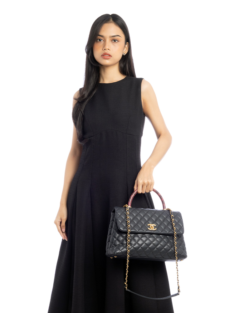 Caviar Elaphe Handle Coco Handle Large Flap Bag Black