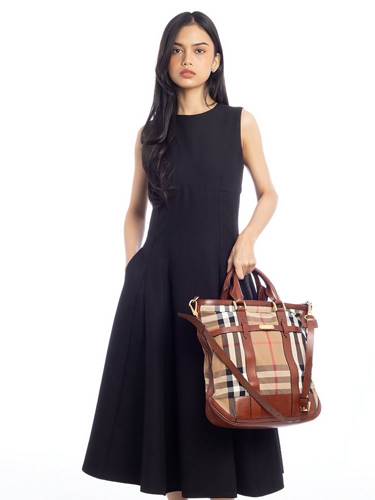 Canvas House Check Tote Dark Tan