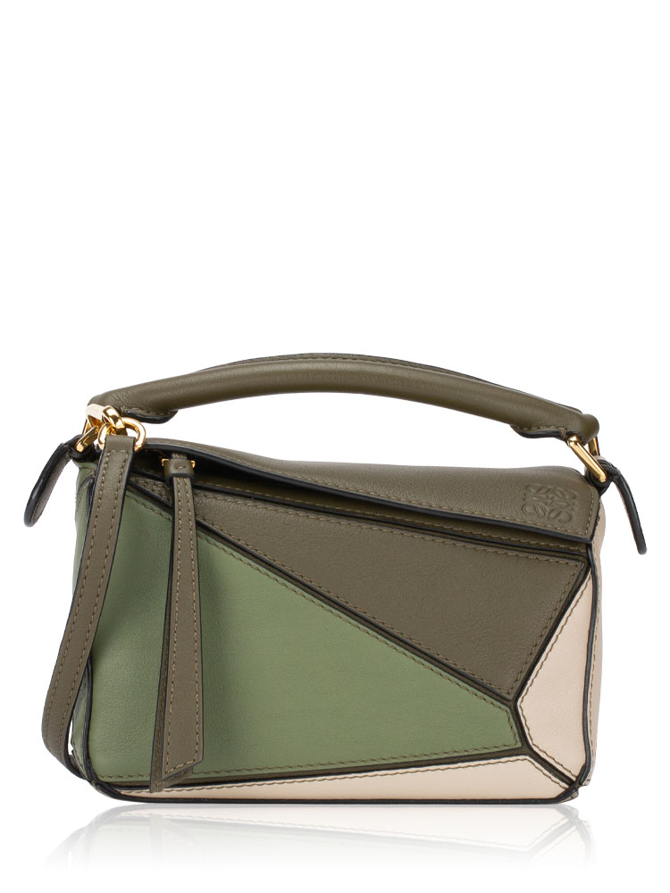 Calfskin Puzzle Mini Shoulder Bag Green Light Oat