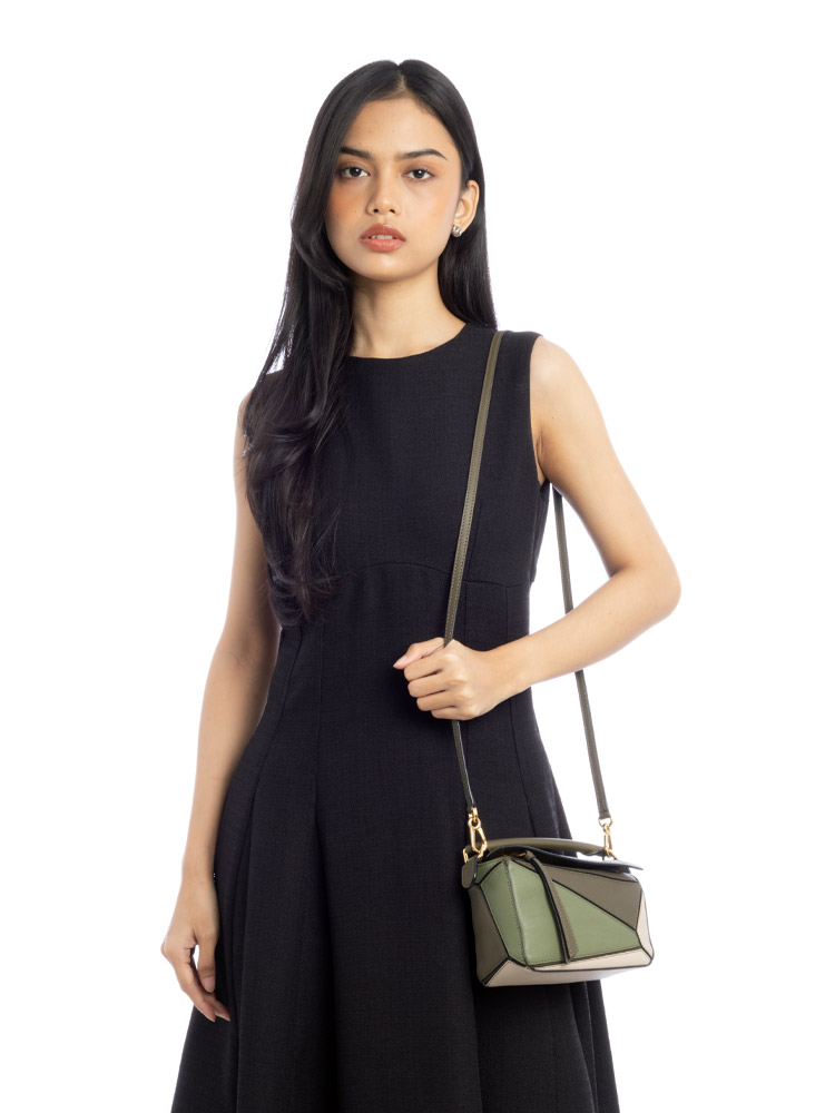Calfskin Puzzle Mini Shoulder Bag Green Light Oat