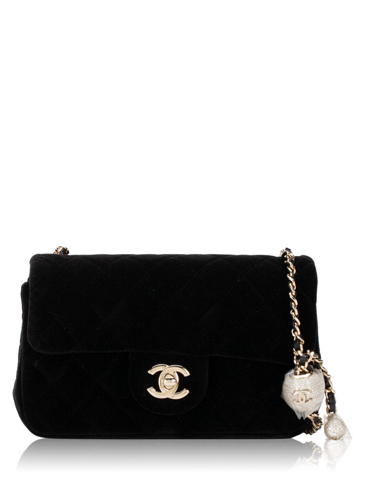 Velvet Quilted Mini Rectangular Pearl Crush Flap Black