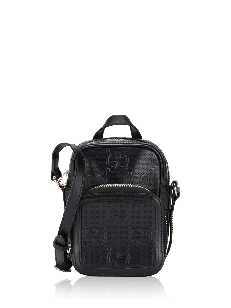 Calfskin Jumbo GG Embossed Mini Crossbody Black