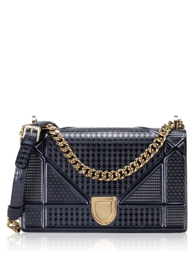 Micro-Cannage Diorama Medium Flap Bag Navy Blue