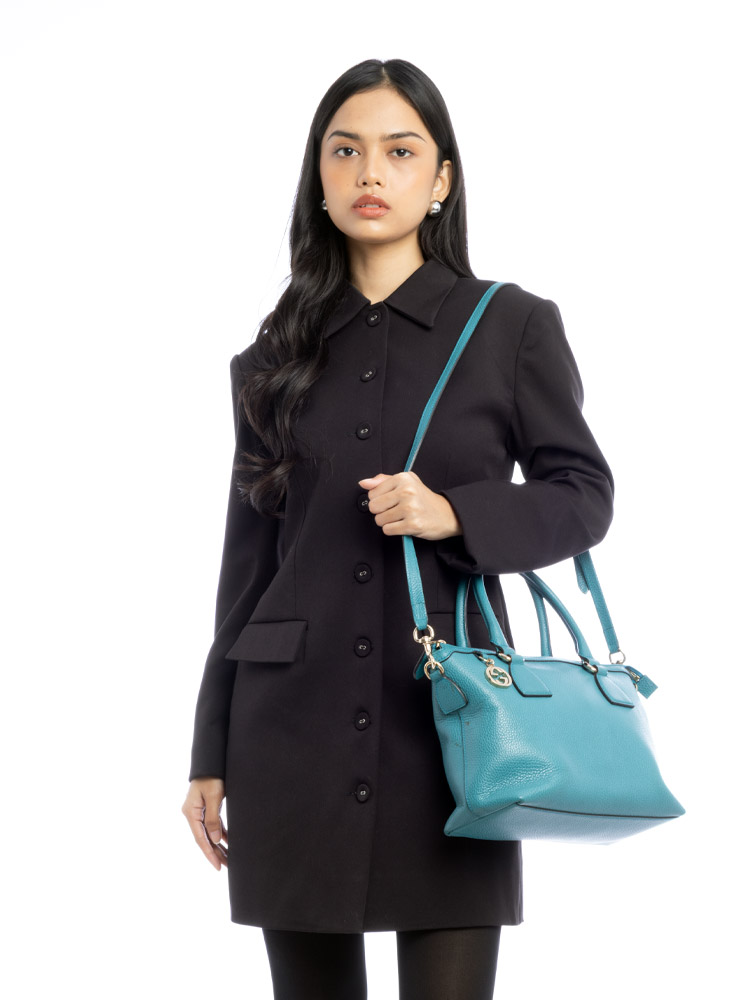 Calfskin Interlocking G Charm Satchel Deep Cobalt