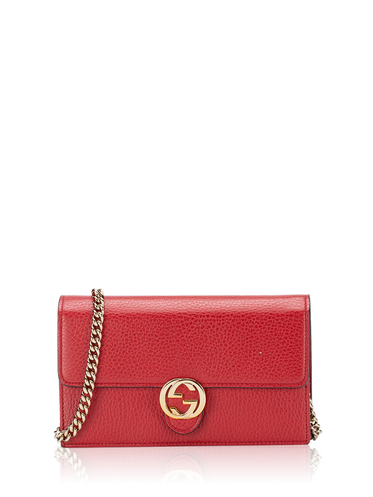 Calfskin Dollar Interlocking G Chain Wallet Red