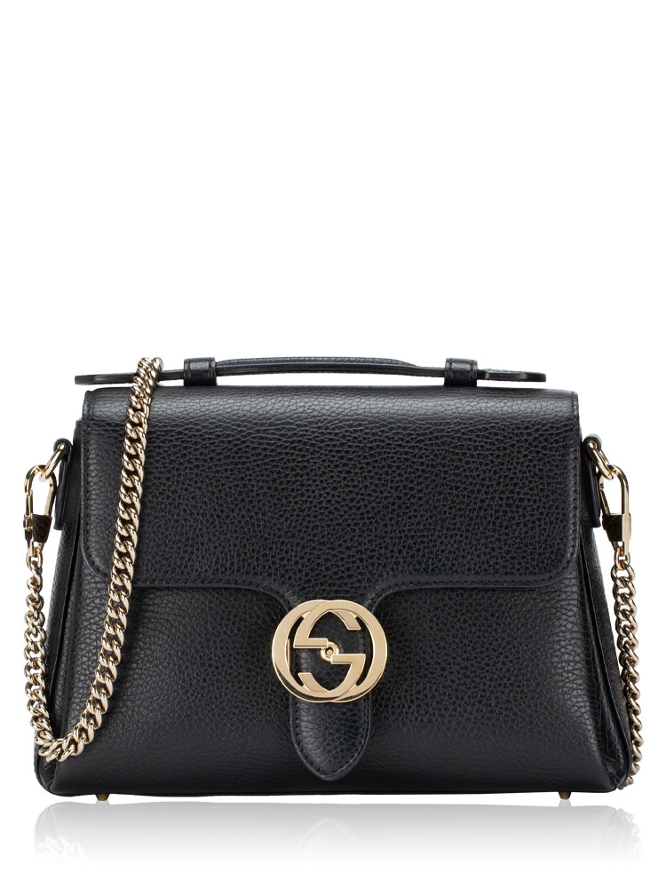 Dollar Calfskin Interlocking G Top Handle Shoulder Bag Black