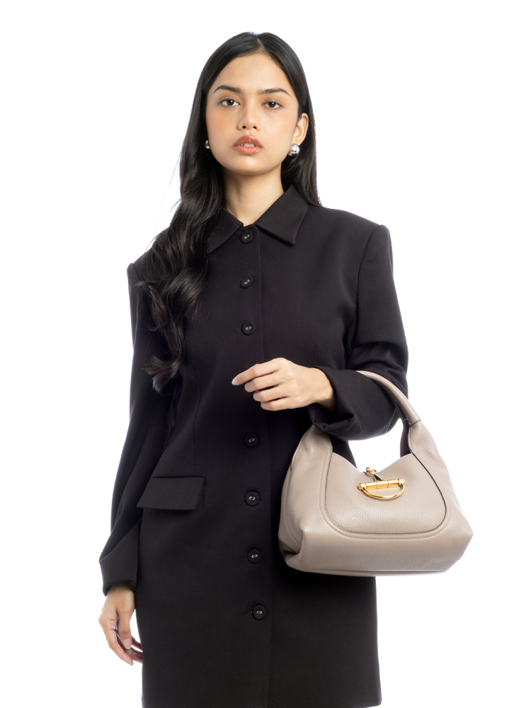 Grained Calfskin Softbit Medium Shoulder Bag Beige