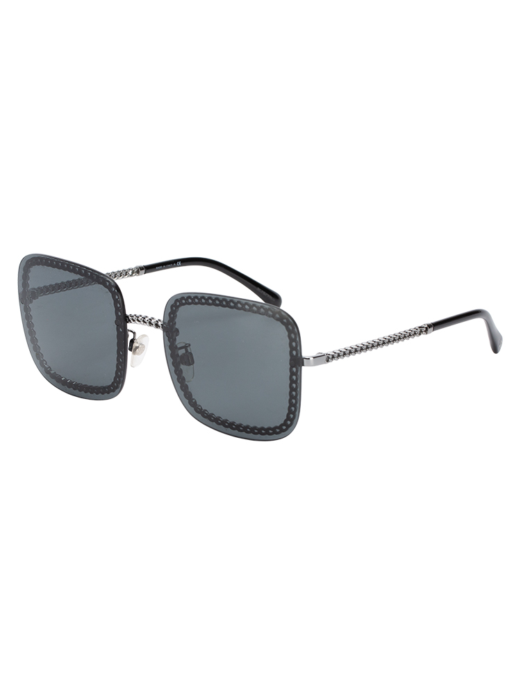 4244 Square Sunglasses with Chain Silver Black