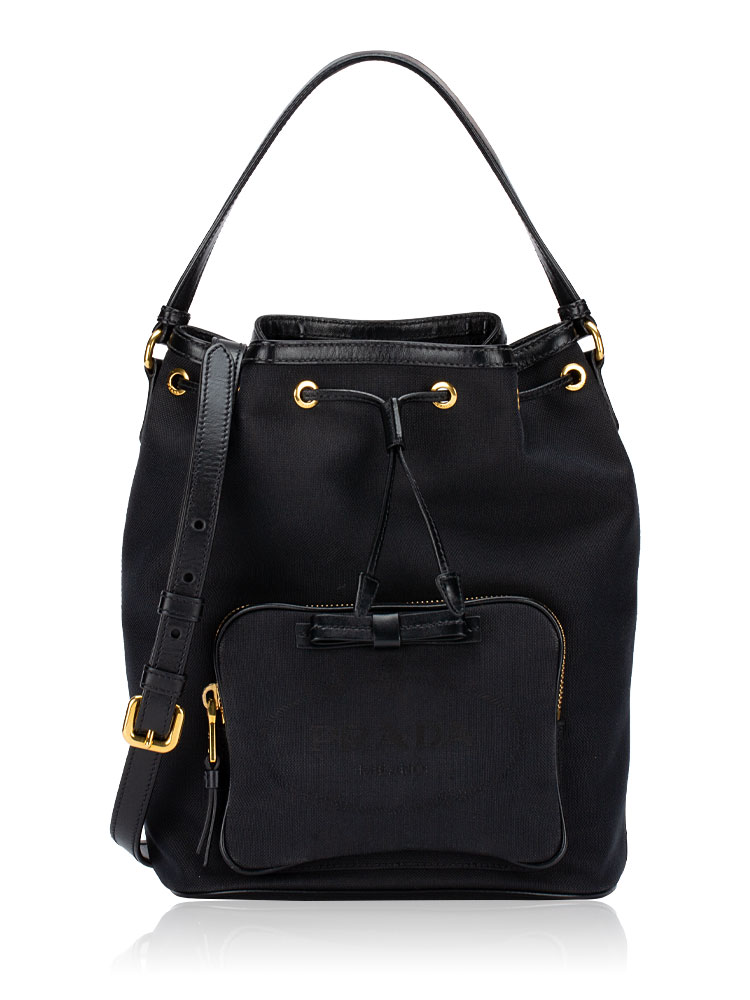 1BH097 Corda Jacquard Mini Bucket Bag Nero