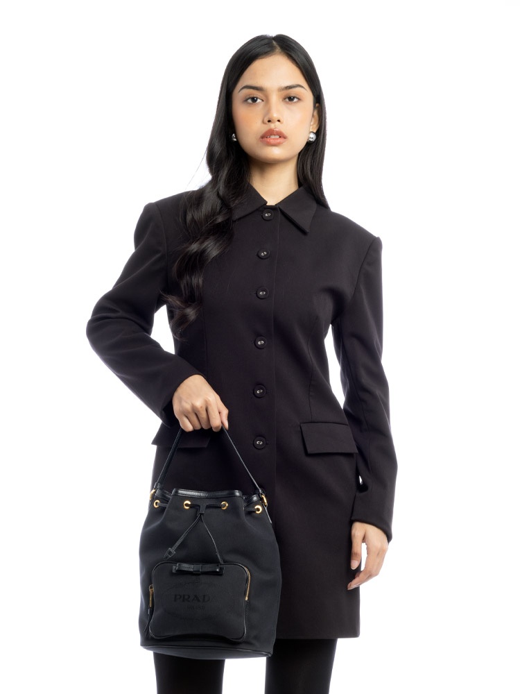 1BH097 Corda Jacquard Mini Bucket Bag Nero