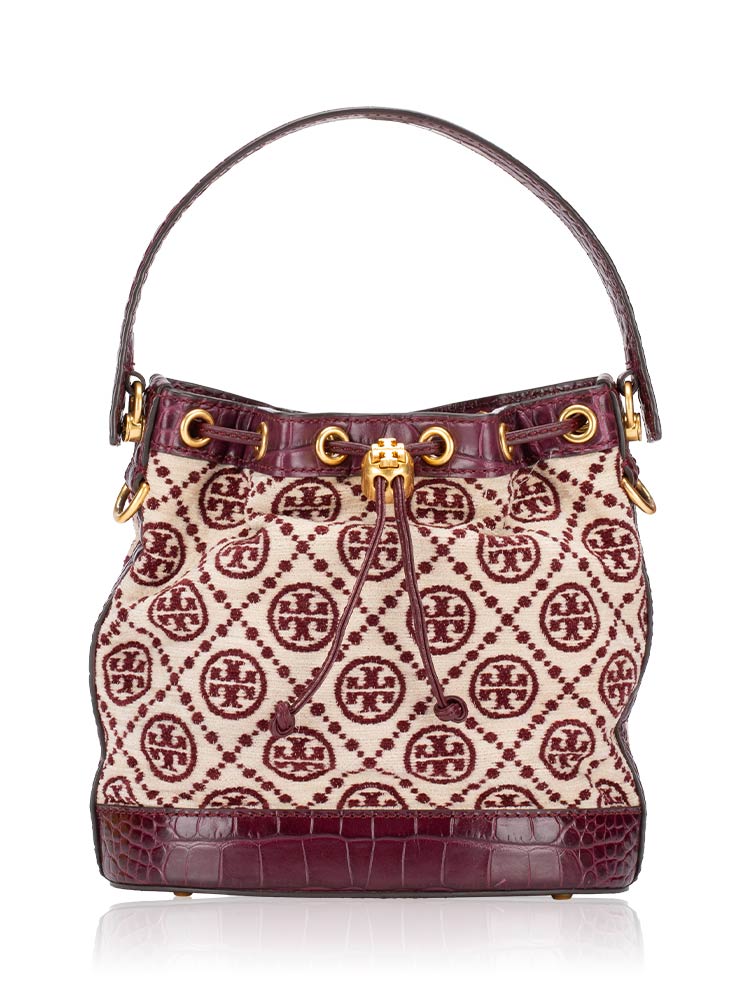 T Monogram Chenille Bucket Bag Claret New Cream