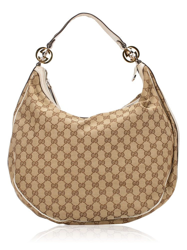 GG Canvas Twins Large Hobo Beige Ivory