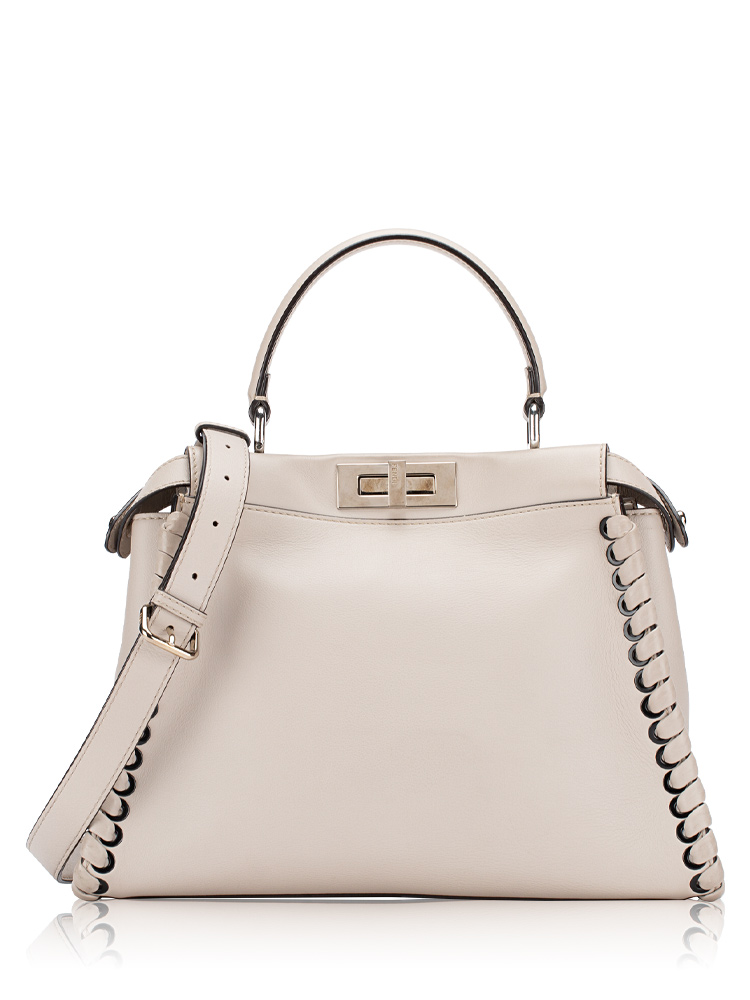 Vitello Seta Lace Up Peekaboo Medium Iconic Satchel Grigio Polvere