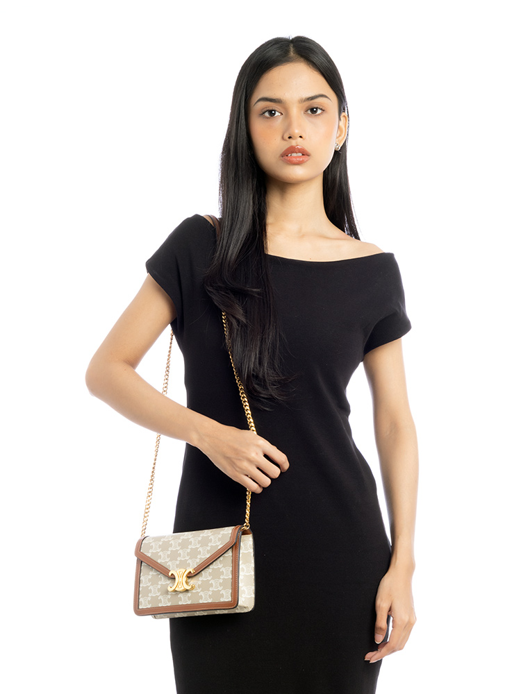 Canvas Triomphe Margo Wallet on Chain Greige Tan