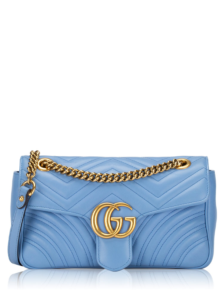 Calfskin GG Marmont Matelasse Small Shoulder Bag Clear Sky Blue