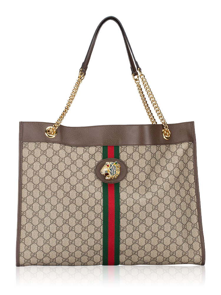 GG Supreme Rajah Large Chain Tote Beige Ebony