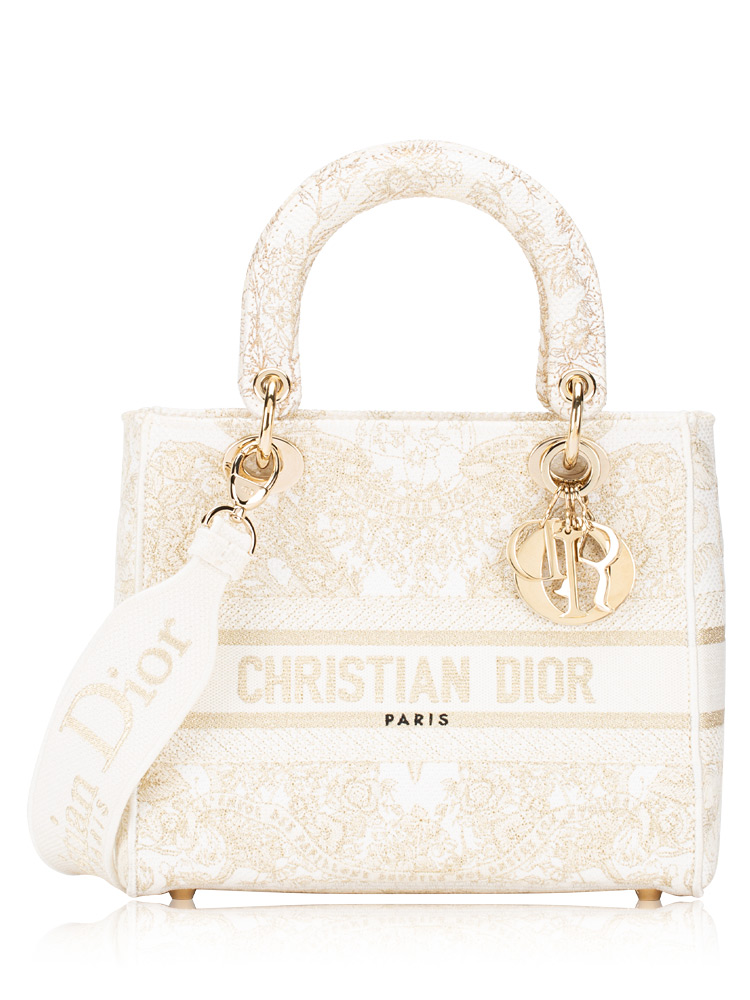 Toile Embroidered Around The World Medium Lady D-Lite White Gold
