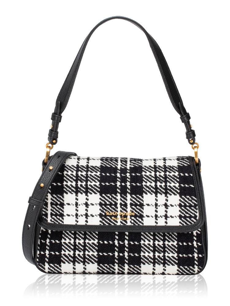 Hudson Posh Plaid Jacquard Flap Shoulder Bag Black Multi