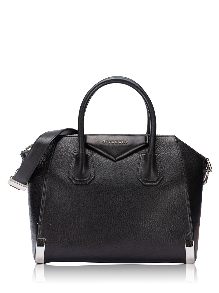 Grained Calfskin Metal Edge Small Antigona Black