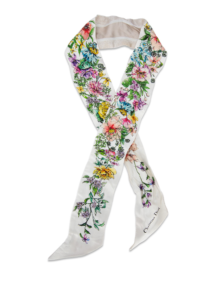 Silk Twill D-Floral Mitzah Scarf Beige Multicolor