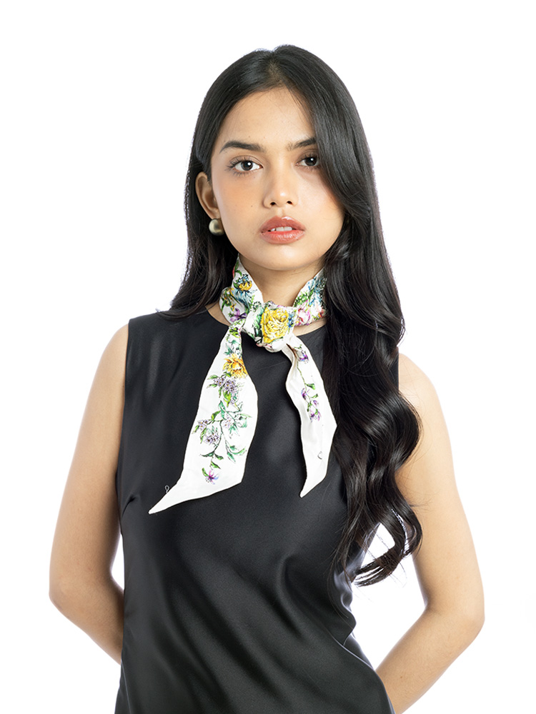 Silk Twill D-Floral Mitzah Scarf Beige Multicolor