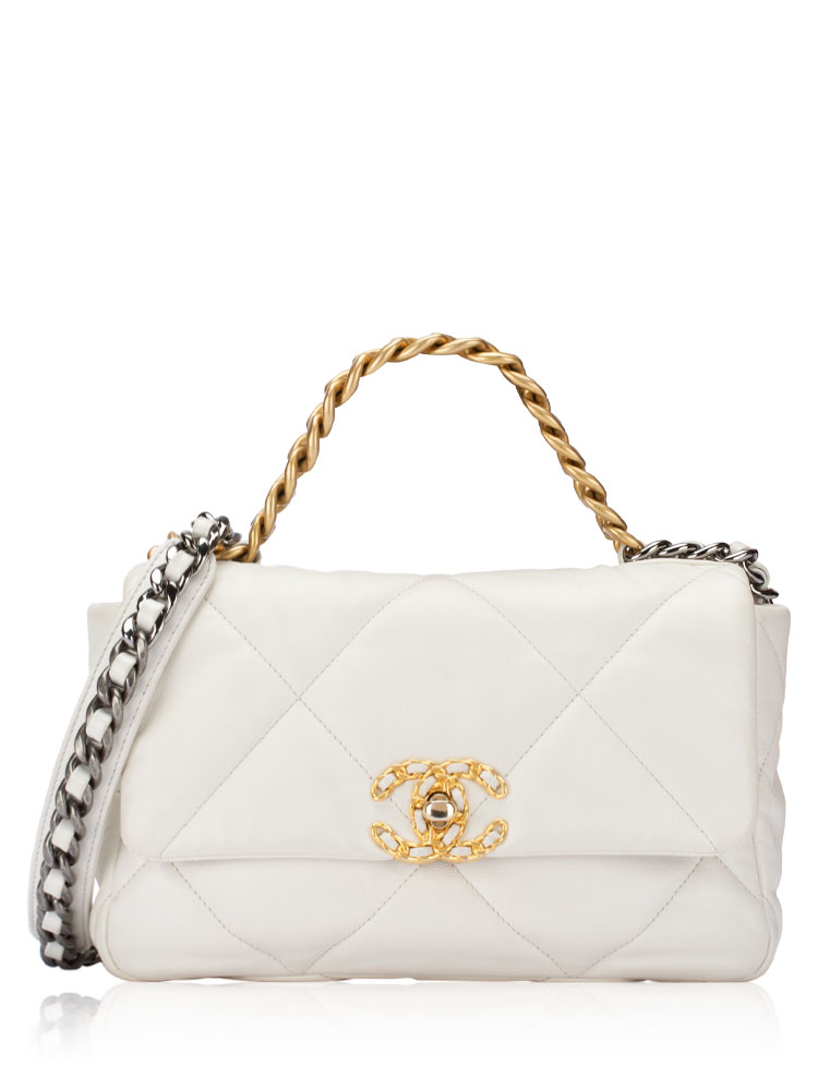Goatskin Chanel 19 Medium Flap Bag White