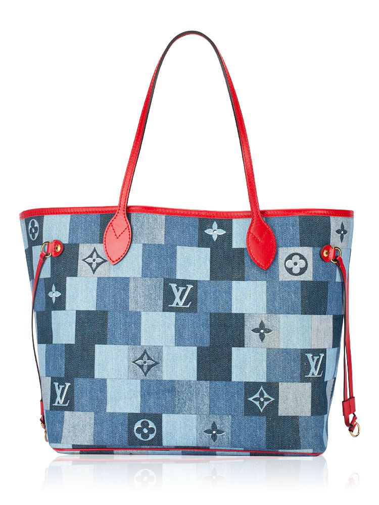 Denim Patchwork Neverfull MM NM Blue Rouge
