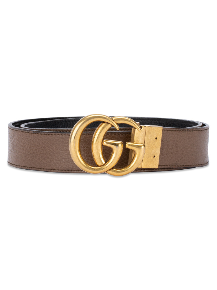 Calfskin GG Marmont Reversible Belt Black Brown Sz 100