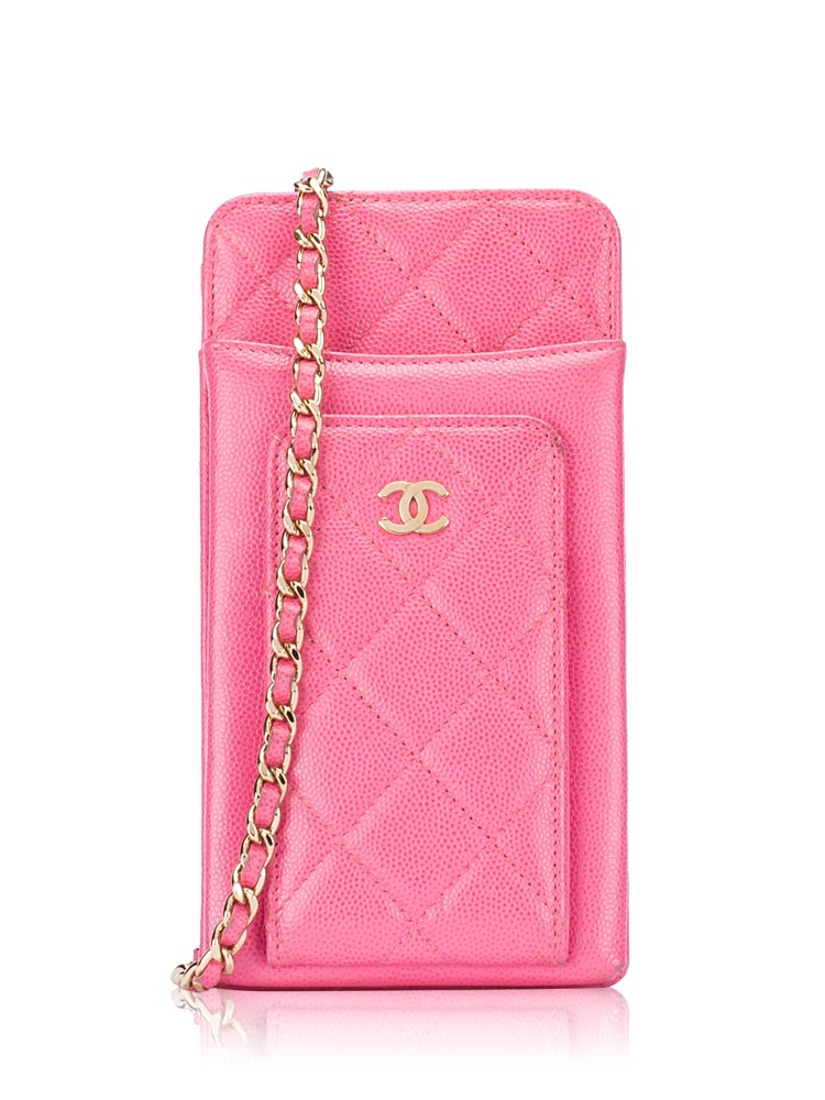 Caviar CC Phone Clutch with Chain Pink