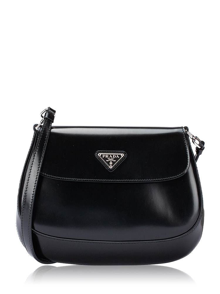 1BD311 Spazzolato Cleo Flap Shoulder Bag Nero