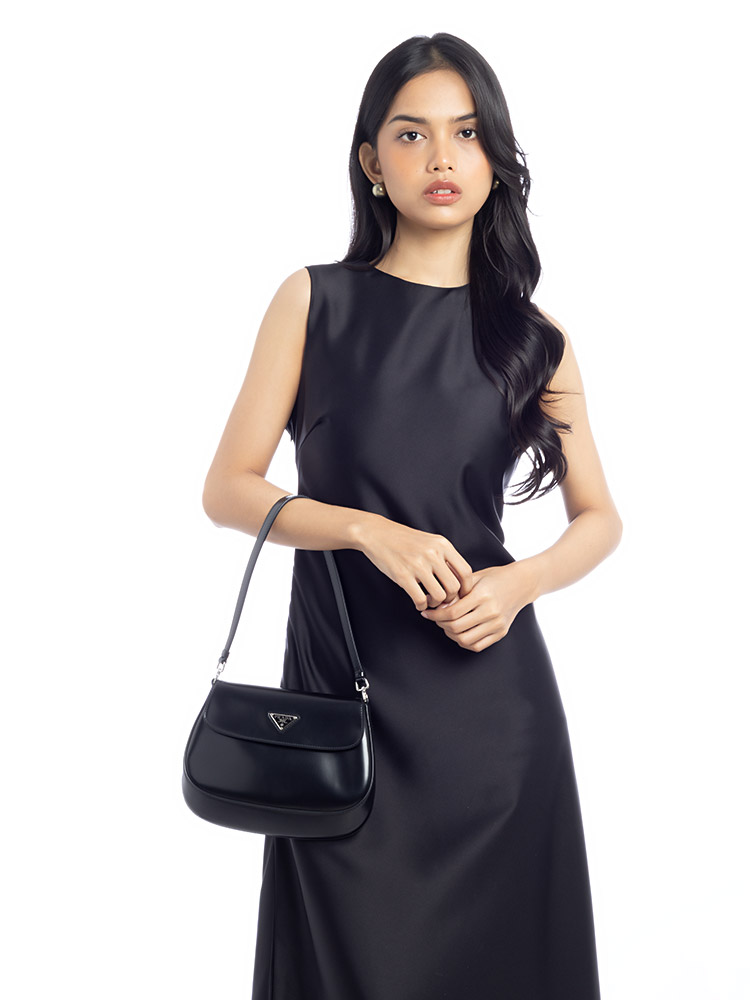 1BD311 Spazzolato Cleo Flap Shoulder Bag Nero