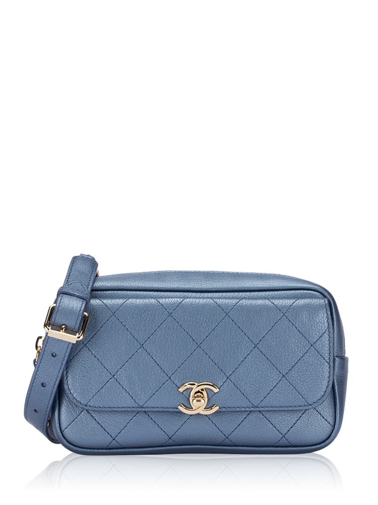 Metallic Goatksin Quilted Casual Trip Waist Bag Blue