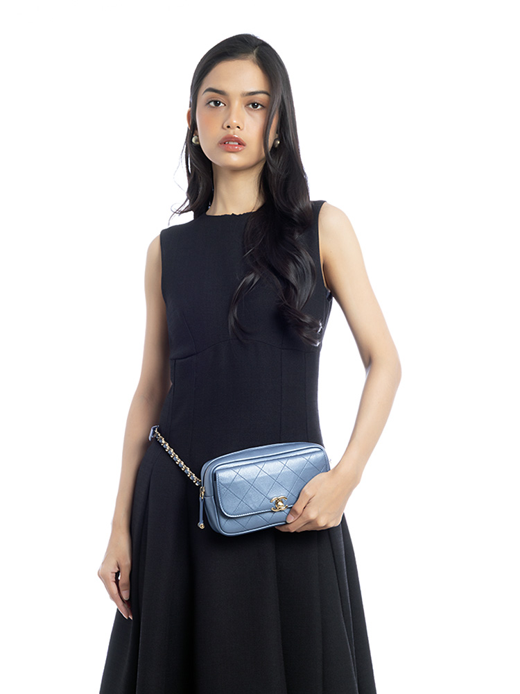 Metallic Goatksin Quilted Casual Trip Waist Bag Blue