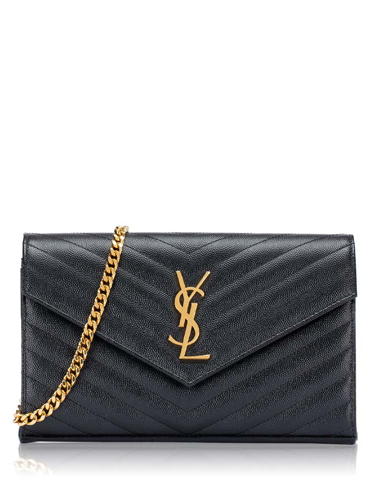 Grain De Poudre Matelasse Monogram 22cm Chain Wallet Black
