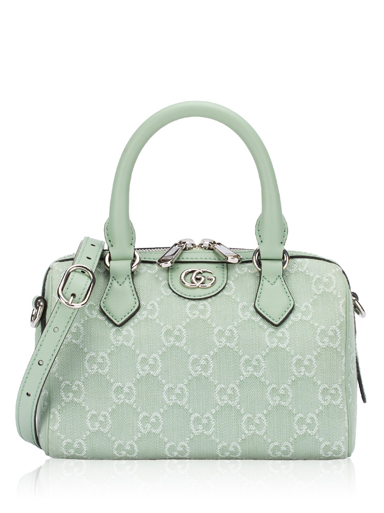 Denim GG Ophidia Mini Boston Bag with Strap Pale Green