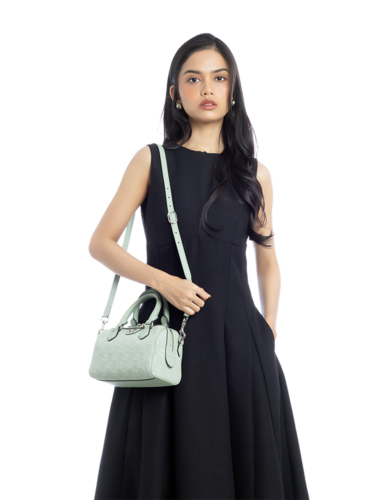 Denim GG Ophidia Mini Boston Bag with Strap Pale Green