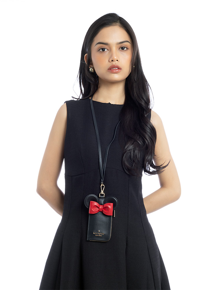 X Disney Minnie Mouse 3D Card Case Lanyard Black Multi